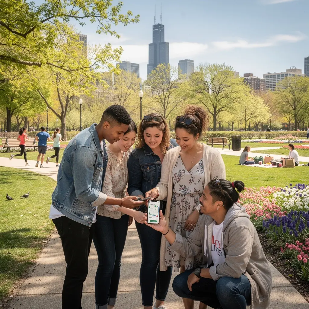 Grupa turystów zwiedzająca zabytkową dzielnicę miasta.