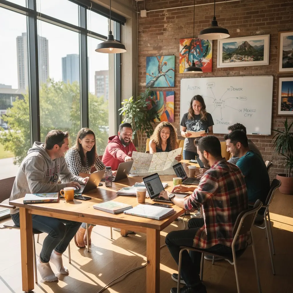 Planowanie wielostopniowej trasy podróży po mieście z oznaczonymi przystankami.